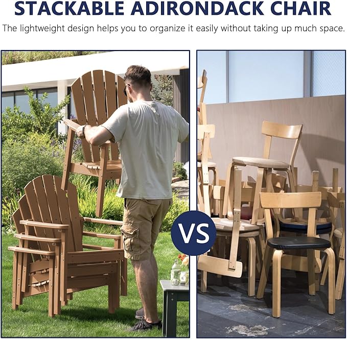 Compact Stackable Adirondack Chairs, All Weather HDPE, Teak | 26.3" Wide HDPE - Image 4