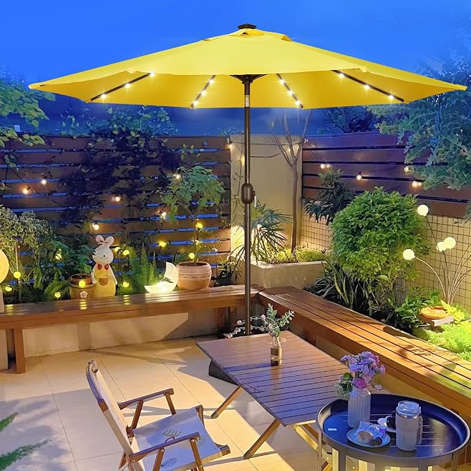 9 ft Solar Umbrella, 32 LED Lighted Patio Umbrella, Table Market Umbrella - Image 6