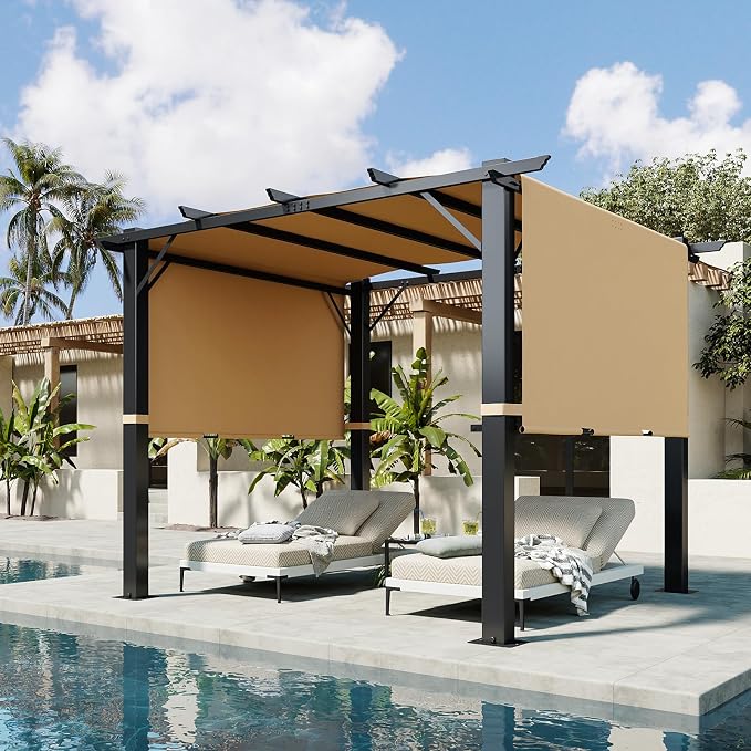 Aoxun 10'x10' Outdoor Retractable Pergola, Heavy Duty Metal Frame Pergola by Aoxun