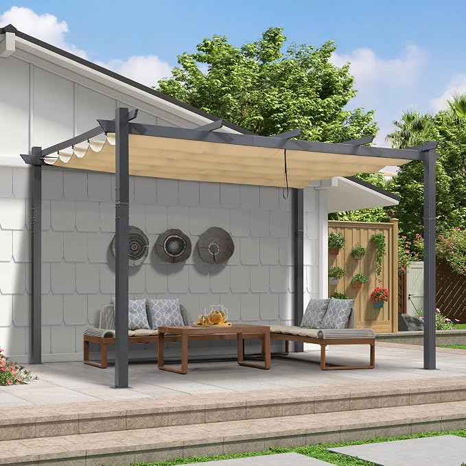 PURPLE LEAF Against Wall Pergola 9.5' X 13' Sliding Aluminum Canopy, Custom by PURPLELEAF