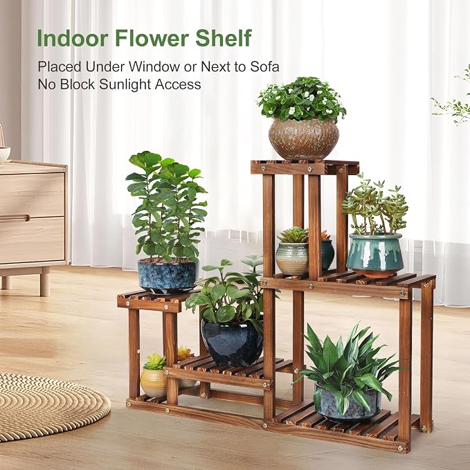 Pine Wood Plant Stand Indoor Outdoor Multi Layer Flower Shelf Rack | Higher and - Image 4