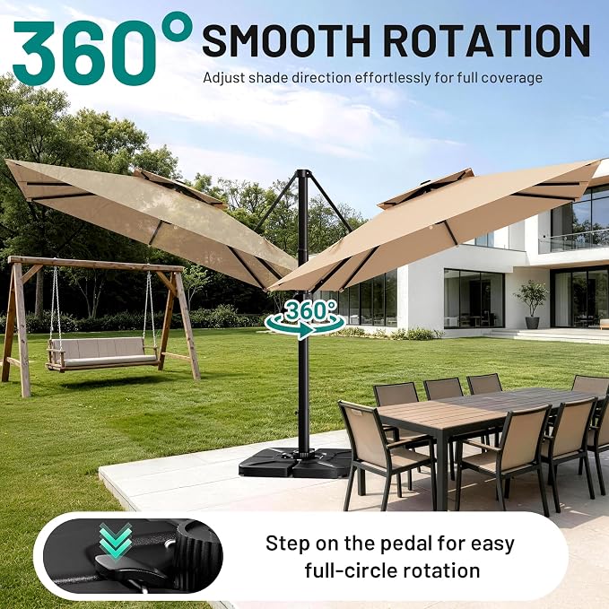 11×11 FT Double-Top Cantilever Patio Umbrella, Outdoor Umbrellas - Image 3