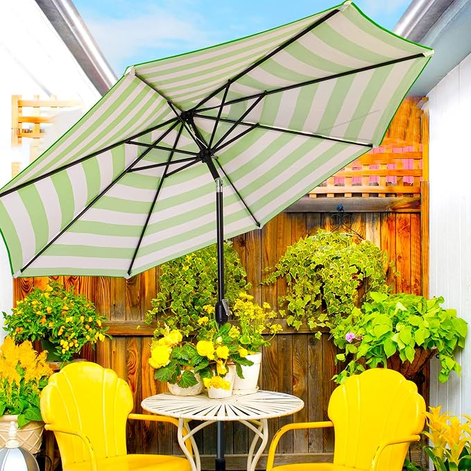 Sunnyglade 9' Patio Umbrella Outdoor Table Umbrella 8 Ribs Green and White | - Image 6