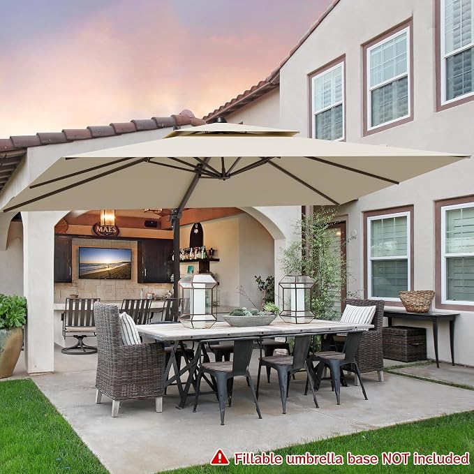 9x12FT Cantilever Patio Umbrella Heavy-Duty Aluminum | 360° Rotating Double - Image 7