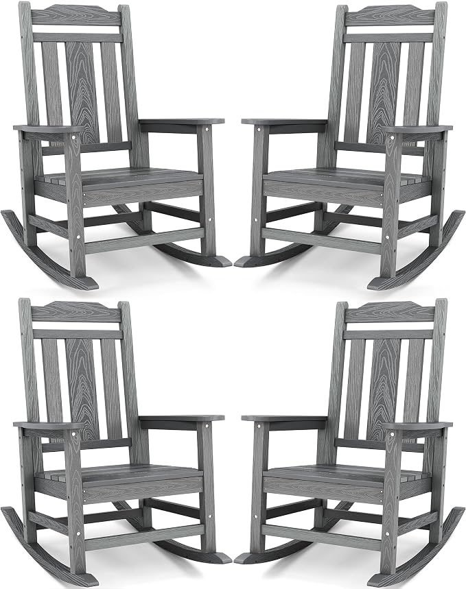 SERWALL Oversized Outdoor Rocking Chairs Set of 4, Patio Rocker Unique Gray | by SERWALL