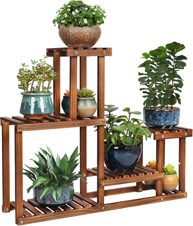 Pine Wood Plant Stand Indoor Outdoor Multi Layer Flower Shelf Rack | Higher and by COOGOU
