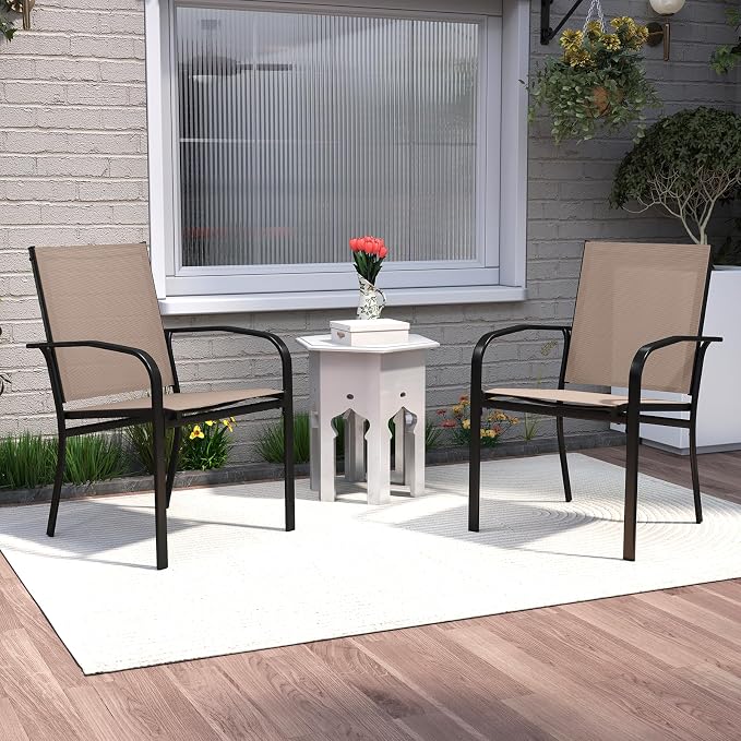 Giantex Stackable Patio Chairs Set of 4, All Weather Outdoor Dining Chairs - Image 9