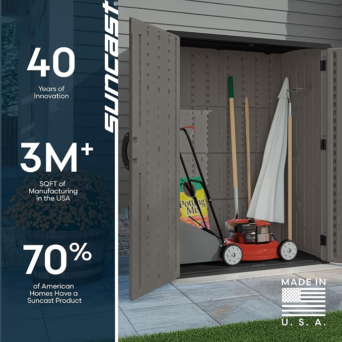 Suncast 54 Cu Ft Medium Vertical Storage Shed, Made in USA - Image 10