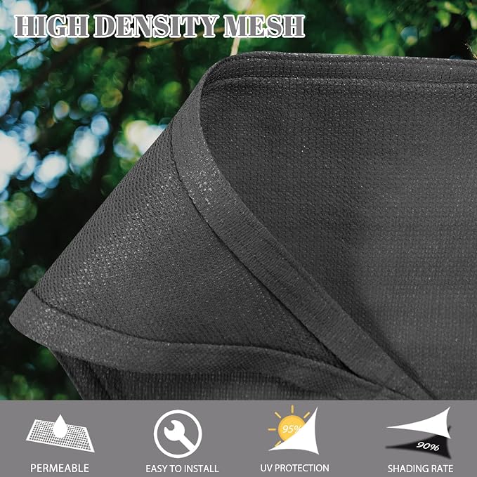 Cool Area Sun Shade Sail for Patio Backyard, Rectangle 12x16ft, Dark Grey | 95% - Image 2