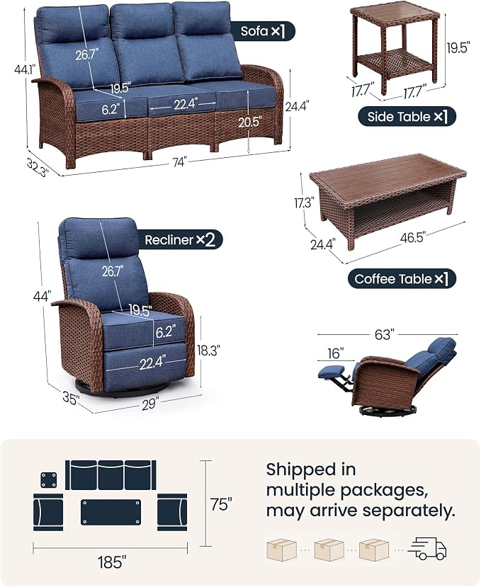 Resort-Grade Recliners Patio Furniture, 6.2" Ultra Thick Cushions | Heavy Duty - Image 2