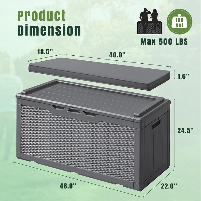 Greesum 100 Gallon Resin Deck Box Large Outdoor Storage - Image 7