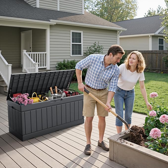 Flamaker Outdoor Storage Box 80 Gallon Resin Waterproof Deck Box | Delivery Box - Image 2