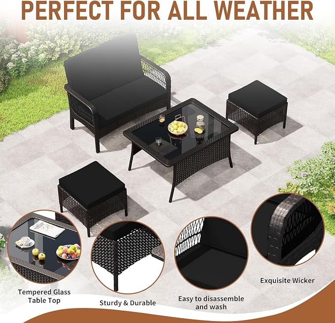 Patio Furniture Set Outdoor Rattan Chair Wicker Sofa Garden Conversation Bistro - Image 3
