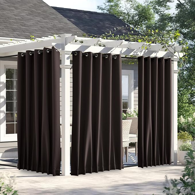 NICETOWN Weighted Curtains for Patio Waterproof W66xL84 Brown 2 Panels | Porch by NICETOWN