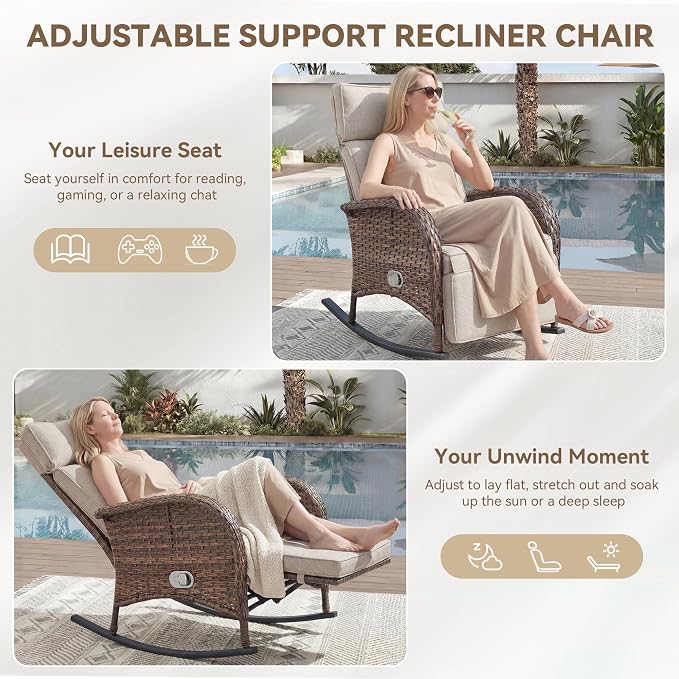 Zero Gravity Patio Rocking Wicker Recliner Chair - Image 5