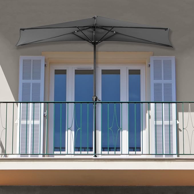 Half Umbrella Outdoor Patio Shade - 9 ft Patio Umbrella - Small Canopy - Image 6