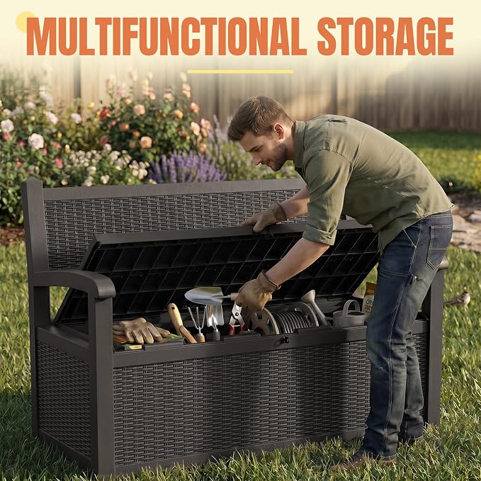 Storage Bench Outdoor Deck Box, 100 Gallon Waterproof & UV Resistant Lockable - Image 7