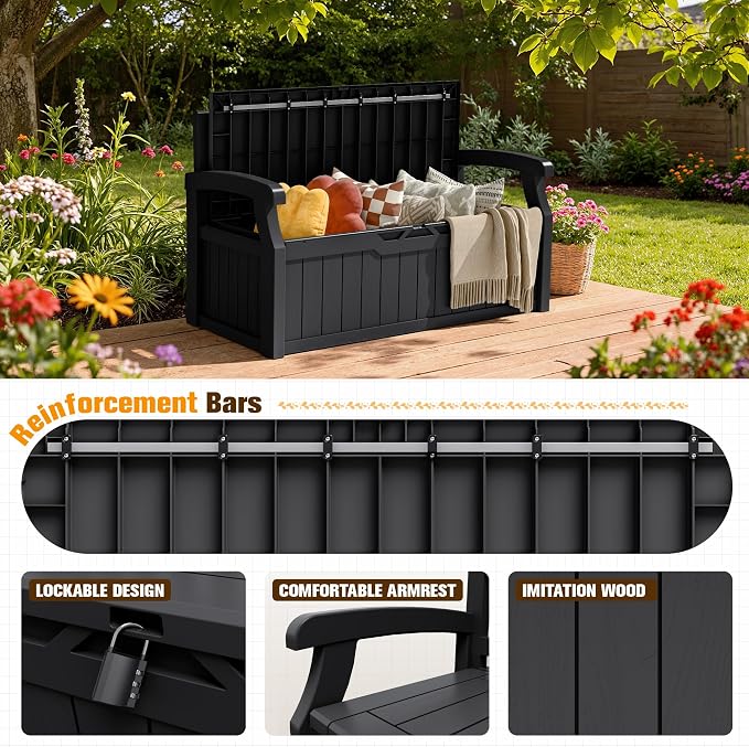 JUMMICO 80 Gallon Resin Outdoor Storage Bench - Image 5