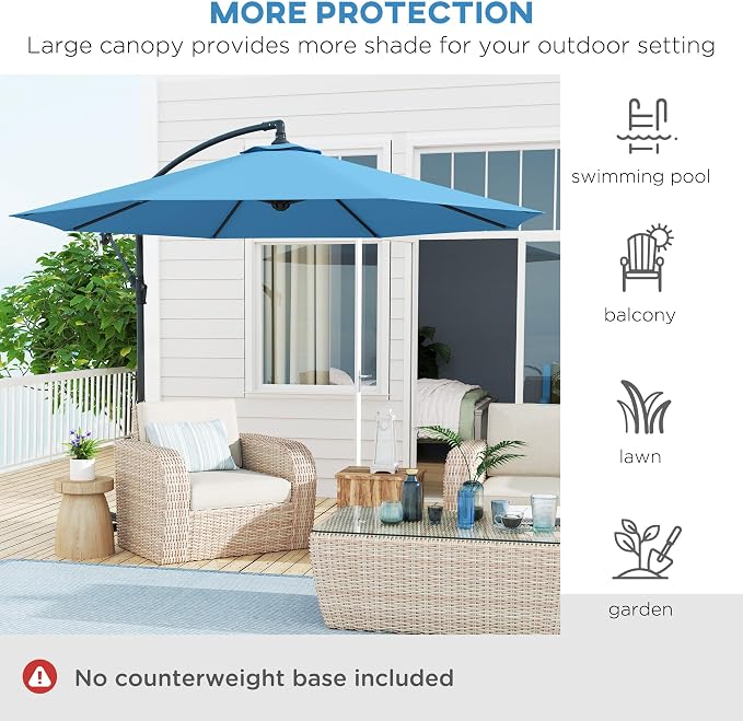 Outsunny 10' Cantilever Hanging Tilt Offset Patio Umbrella | UV & Water - Image 6