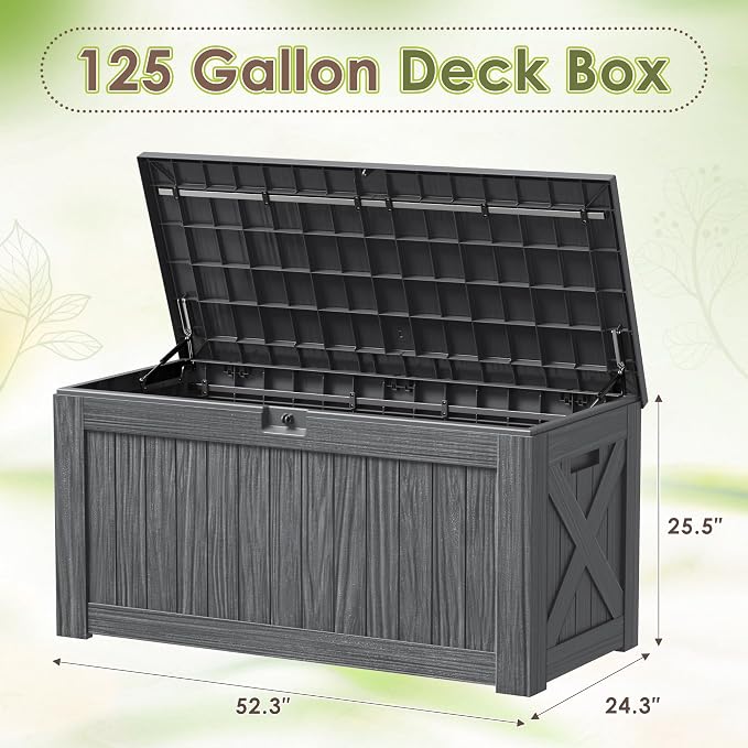 Devoko 125 Gallon Outdoor Storage Box, Waterproof Resin Deck Box | - Image 7