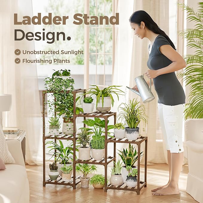 Bamworld Plant Stand Indoor Plant Shelf Outdoor Wood Plant Rack | - Image 5