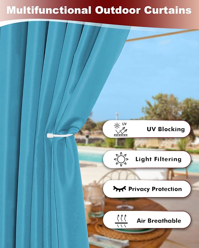 Grommet Outdoor Curtains for Patio Waterproof 8 Pcs 54x108 In Teal | - Image 3