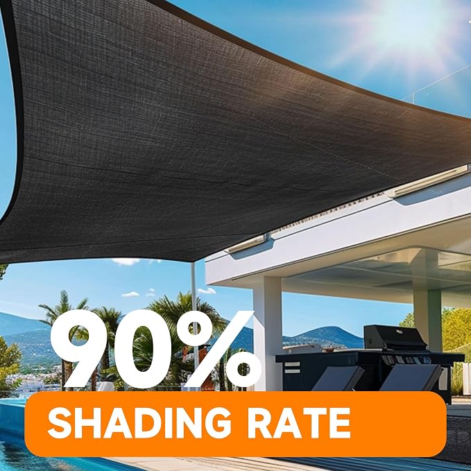 90% Shading Rate 12'x16' Black Shade Cloth, UV Resistant Durable Mesh Tarp - Image 7