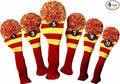 Majek Golf Club 1 3 5 7 9 11 Yellow and Red Limited Edition Driver and Fairway Wood Head Covers Fits 460cc Drivers Tour Knit Retro Vintage Pom Classic Long Neck Metal Longneck Woods Headcovers