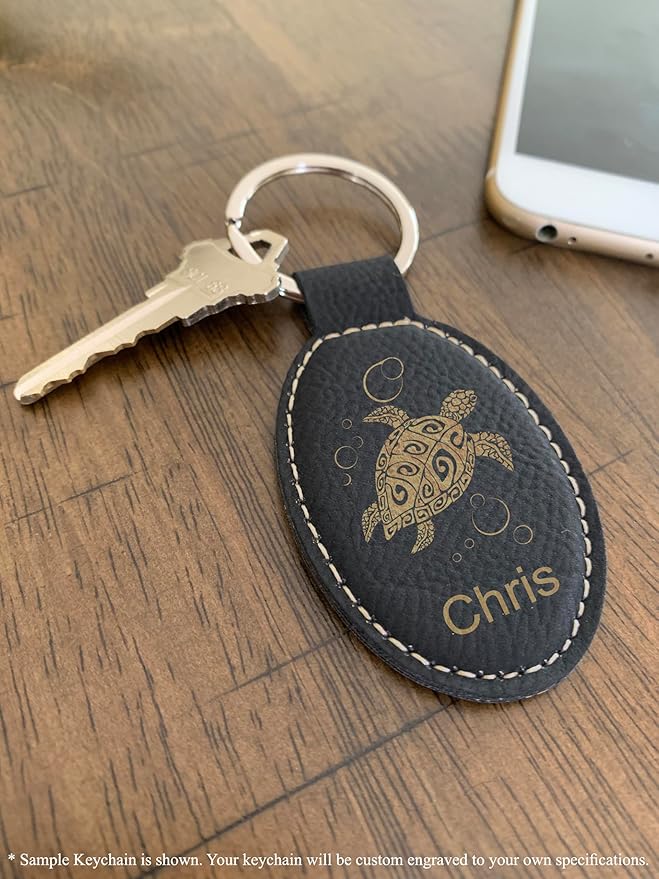 LaserGram Oval Keychain, Golf Ball, Personalized Engraving Included (Black with Gold)