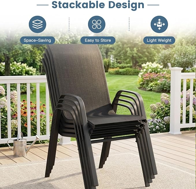 DIFY Patio Chairs Set of 6, Stackable Outdoor Dining Chairs Set - Image 4