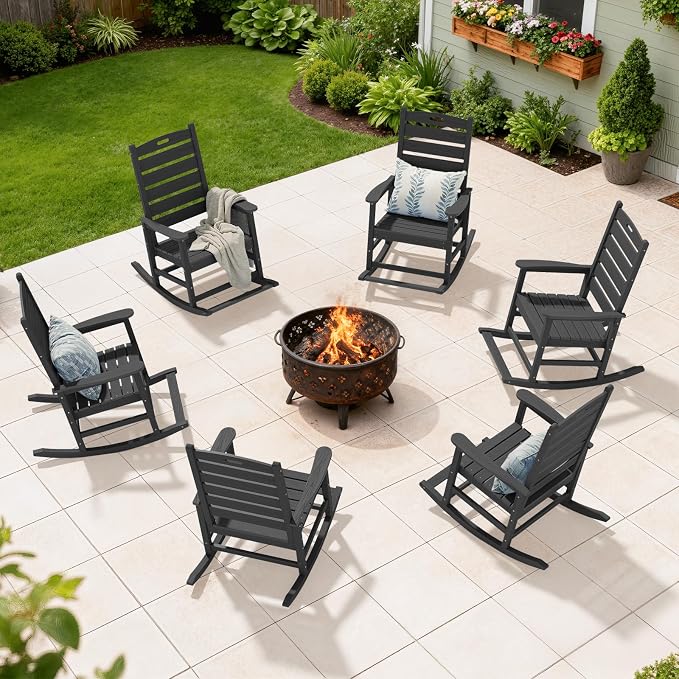 SERWALL Outdoor Rocking Chair Set of 6, Oversized HDPE Rocker, All Weather - Image 7