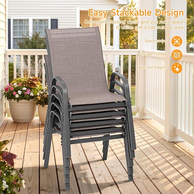 Patio Chairs Set of 2, Stackable Outdoor Dining Chairs | All Weather Dining Set - Image 4