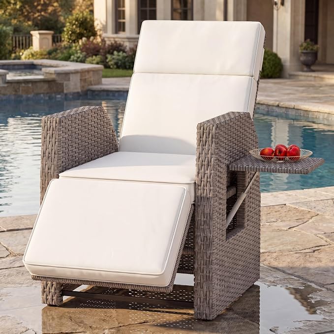 YITAHOME Outdoor Recliner Chair, Wicker Recliner Chair 150°Reclining, Solid by YITAHOME