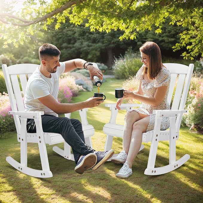 VINGLI Outdoor Rocking Chair, Heavy Duty 600 LBS Wooden Rocker, Weatherproof - Image 7