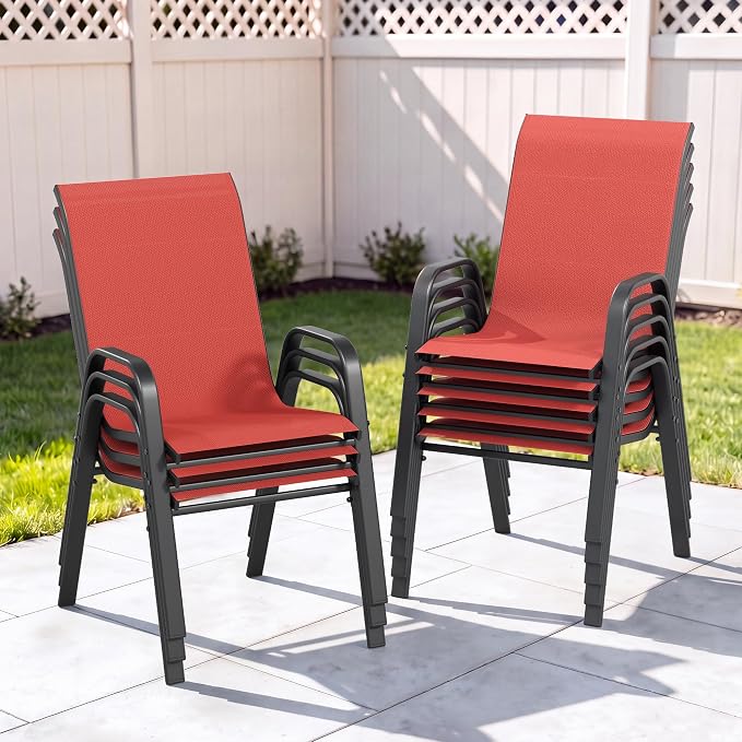 Outdoor Patio Chairs Set of 8 Stackable Dining Chairs All-Weather Textilene by CHINNLUU