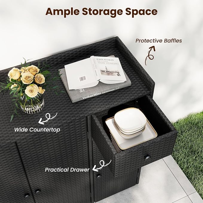 Tangkula Rattan Outdoor Storage Cabinet, Patiojoy Outdoor Cabinet - Image 5
