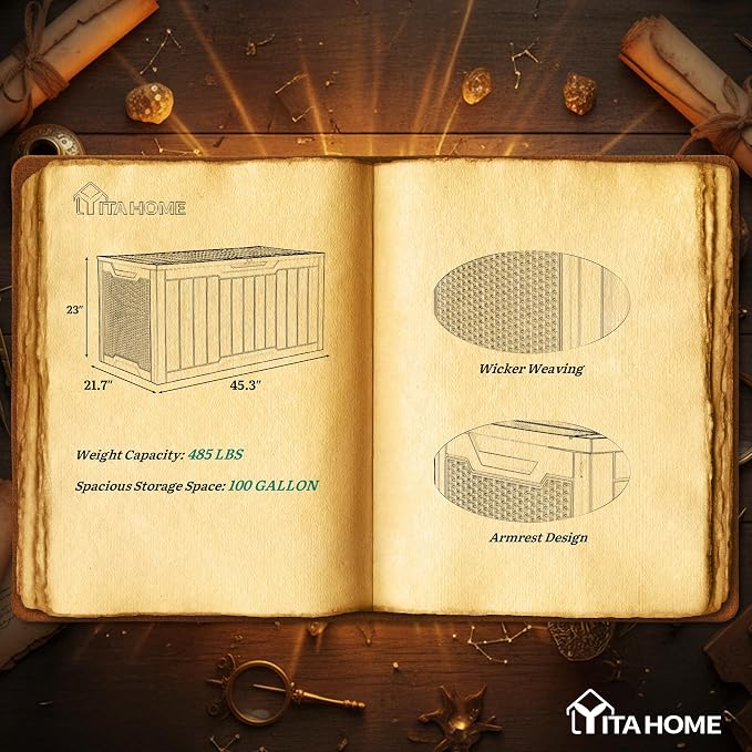 YITAHOME 100 Gallon Large Outdoor Deck Box | Waterproof Resin Storage Box - Image 7