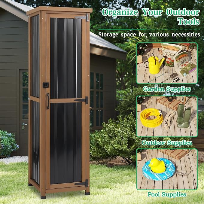 Tall Outdoor Storage Cabinet, Weatherproof Wooden Garden Potting Bench - Image 9