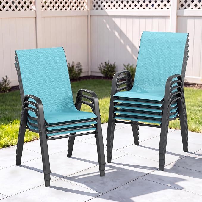 Outdoor Patio Chairs Set of 8 Stackable Dining Chairs All-Weather Textilene by CHINNLUU