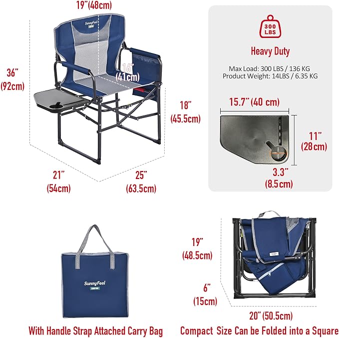 SUNNYFEEL Camping Directors Chair, Heavy Duty, Oversized Portable Folding Chair - Image 3