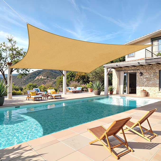TasticTotes Rectangle Sun Shade Sail, 95% UV Blockage, Yard & Deck. Reinforced by Unknown