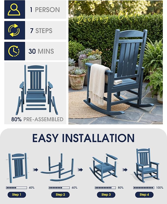 Oversized Outdoor Rocking Chair, Porch Rockers, Unique Blue | - Image 7