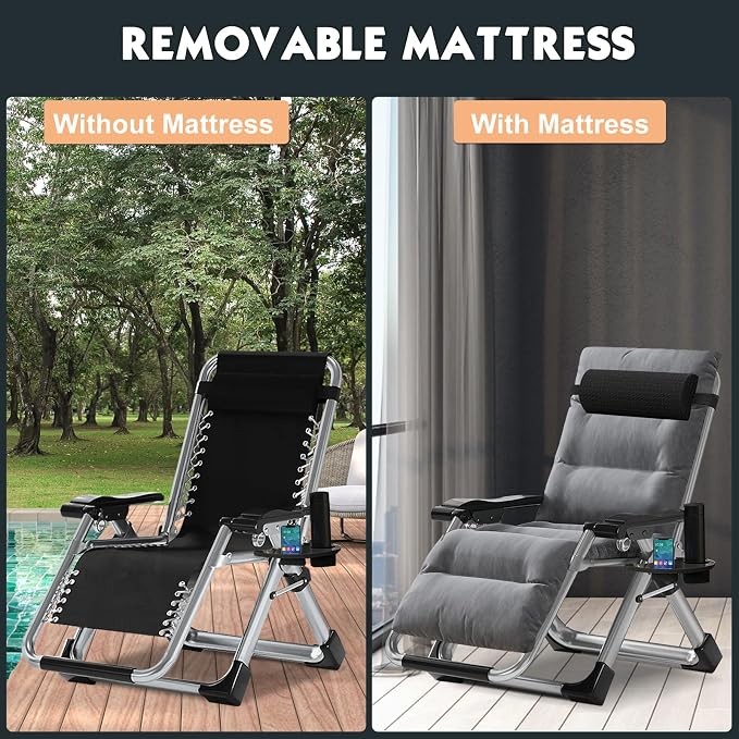 MOPHOTO Zero Gravity Chair, Outdoor Padded Lounge Chair - Image 4