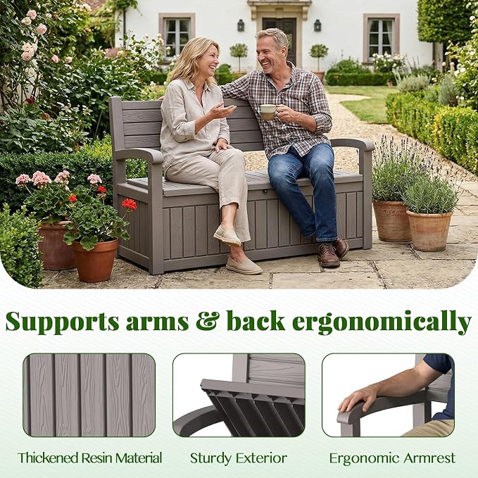 120 Gallon Outdoor Storage Bench, Lockable Patio Storage Bench, - Image 5