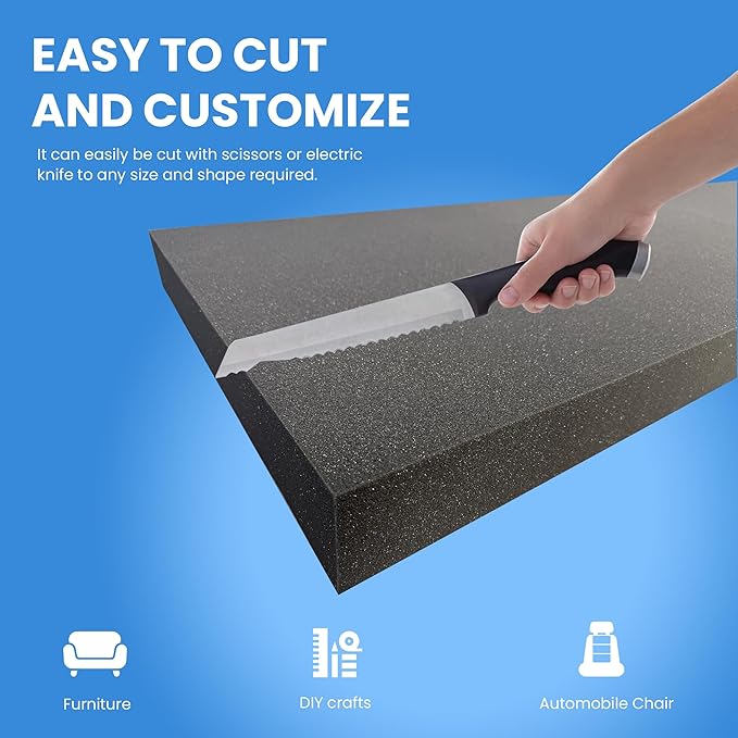 QOMFY 2" Height x 18" Width x 24" Length Charcoal Upholstery Foam Sheet | Made in USA | Multi-Purpose Foam for Upholstery, DIY, Packaging & Acoustic Projects