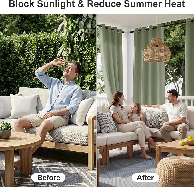 RYB HOME Outdoor Curtains for Patio Deck, Waterproof & Block Sunlight | Thermal - Image 2