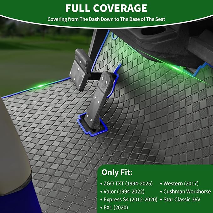 Golf Cart Floor Liner Mat 8mm Thick Rubber Full Coverage Fit for EZGO TXT (1994-2025), Express S4 (2012-2020), Cushman Workhorse, EX1 (2020), Valor, Navitas, Some Star Carts Mats Replacement