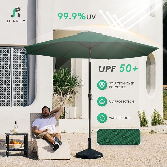 JEAREY 9FT Outdoor Patio Umbrella, Market Umbrella, Dark Green | Outdoor Table - Image 3