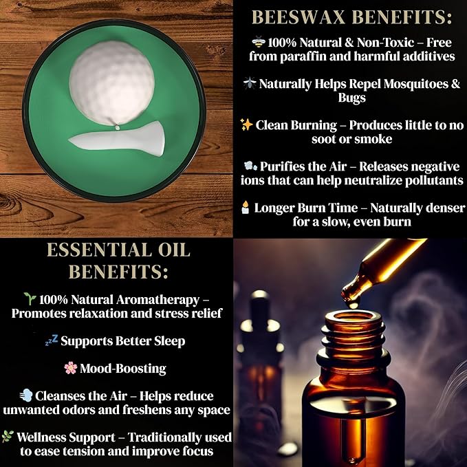 All-Natural Golf Candle – Lavender Scent | Hand-Poured in The USA | Beeswax & Soy Wax | Essential Oils | 100% Beeswax Wick | Premium Gift Box | Candle Gifts for Men & Women| Aromatherapy Benefits