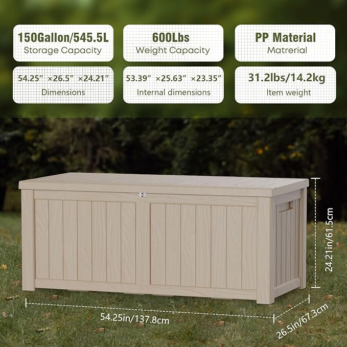 Outdoor Storage Box, 150 Gallon Waterproof Deck Box, Piston-Assisted Resin Trunk - Image 3